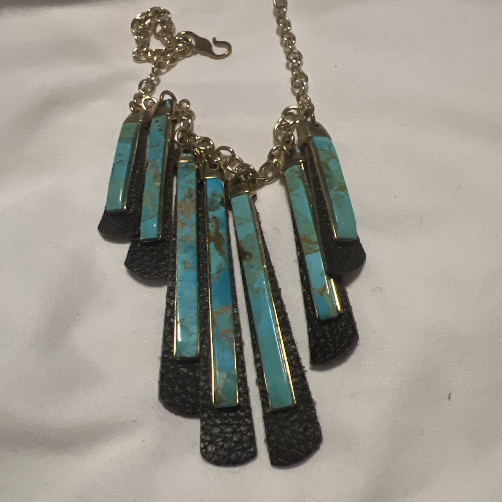 Barse Reversible Adjustable Brown Leather And Blue Turquoise Necklace Goldtone