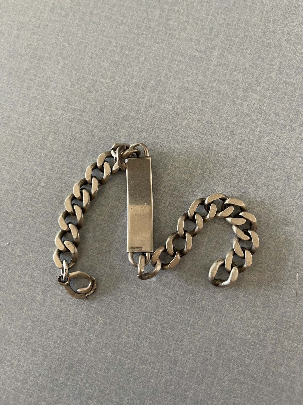 HEAVY 40G VINTAGE 1970s CURB 925 STERLING SILVER BRACELET 8-3/4” ID NAMEPLATE