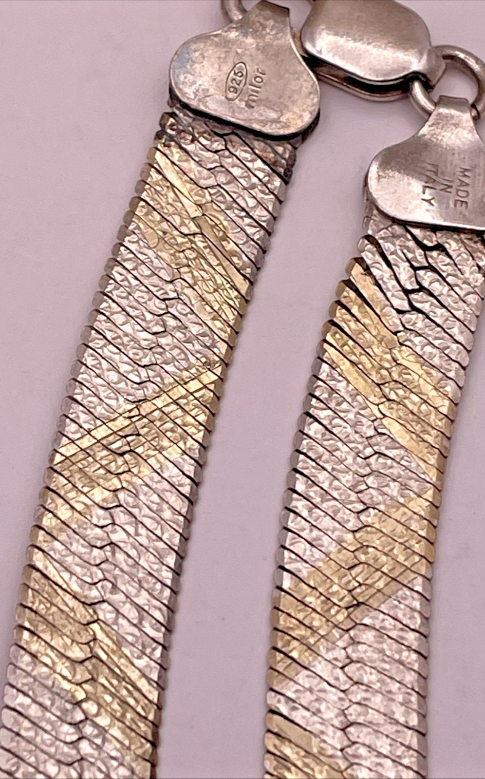 MILOR Italy 925 2 Tone Sterling Silver 19″ Herringbone Reversible Necklace 29 Gr