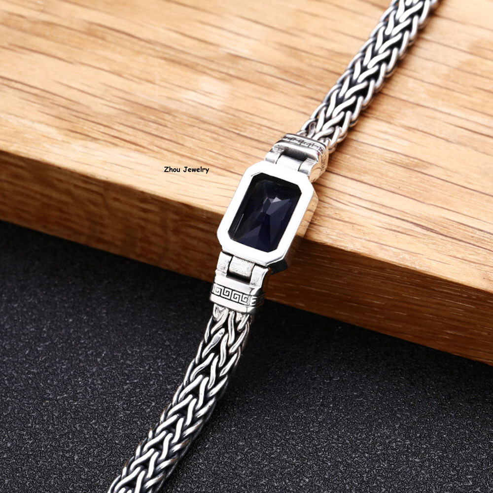 Pure 925 Sterling Silver Chain 6mm Wheat Square Bead Link Bracelet 34-35g 7.9in