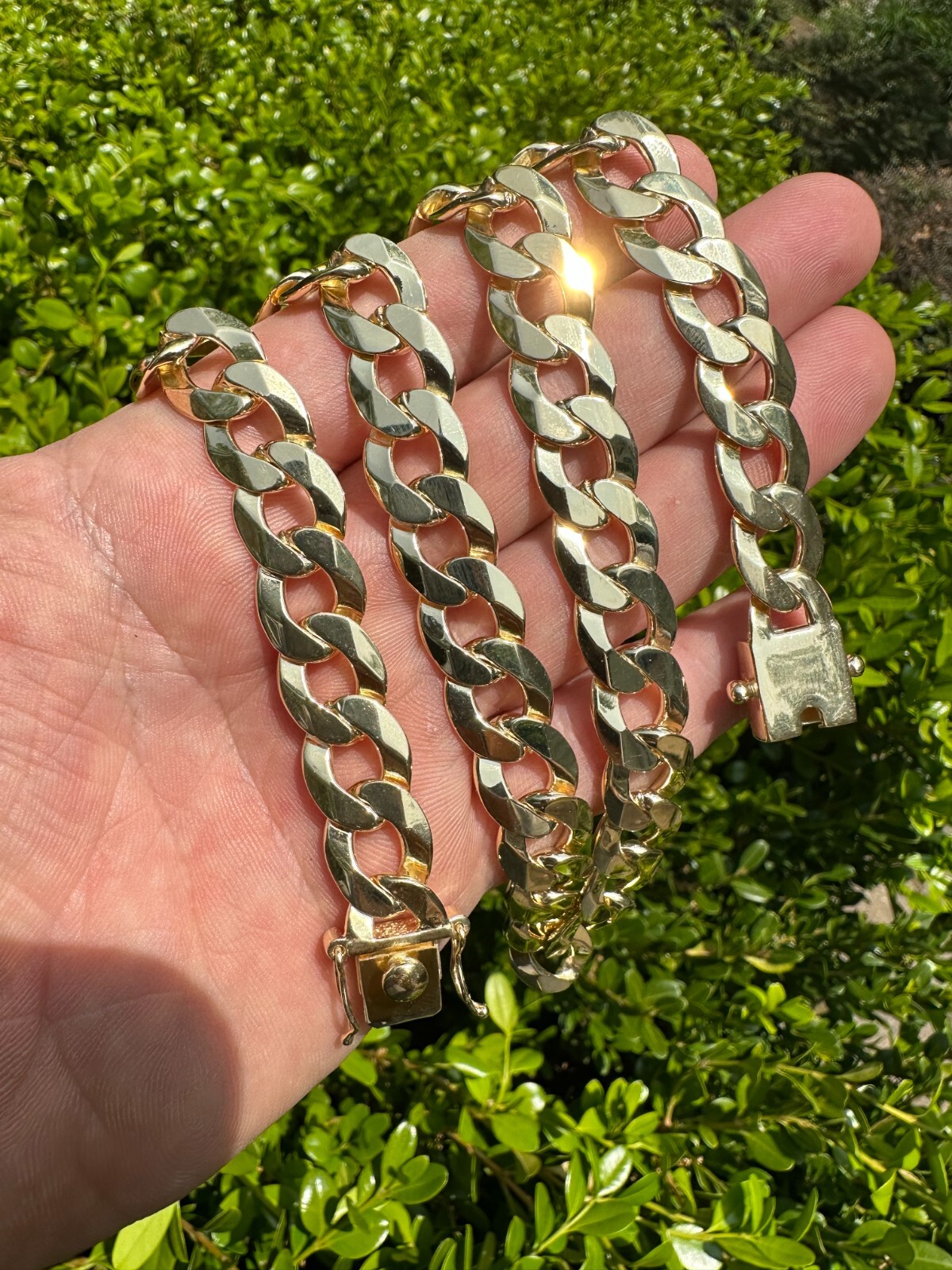 Flat Curb Cuban Link Chain Necklace Real 14k Gold Plated 925 Silver Box Clasp