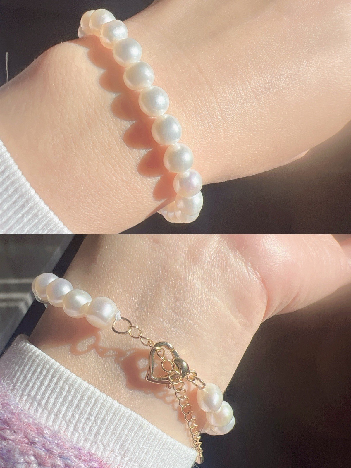 Lovely Natural Genuine White Pearl Beaded Bracelet,7mm Bead,17cm+5cm Additional