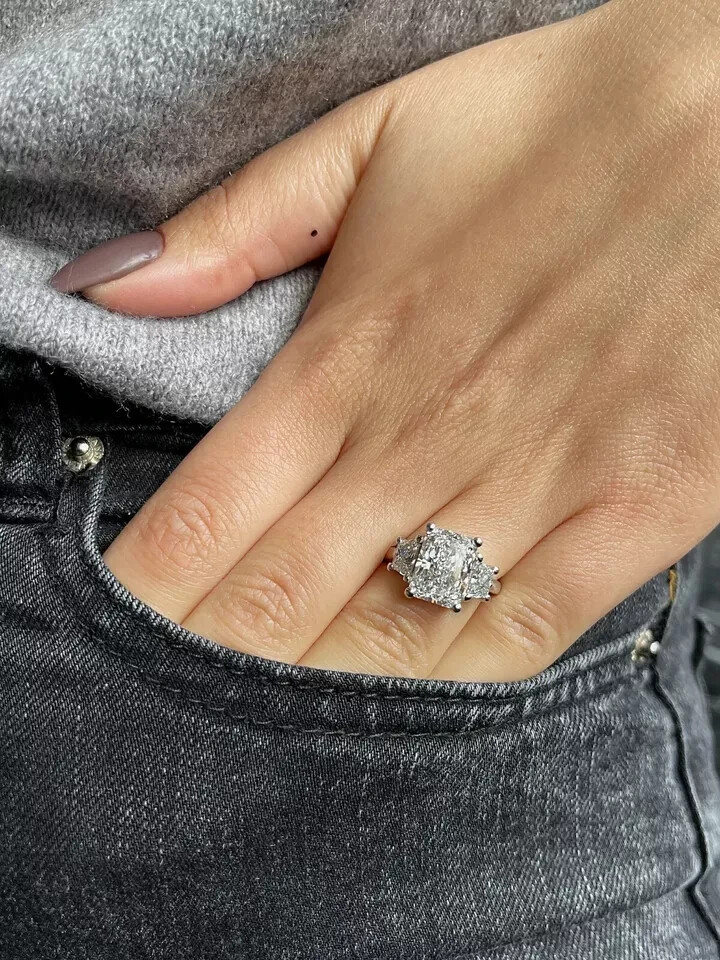 4Ct Radiant Lab Created Diamond Solitaire Engagement Ring 14K White Gold Finish