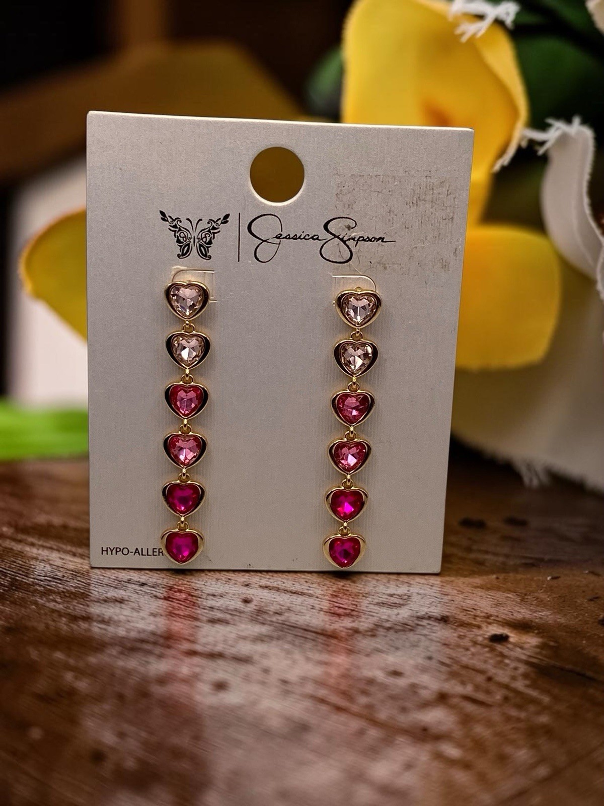Jessica Simpson “Multi Shades of Pink” Heart Drop Earrings Hypoallergenic
