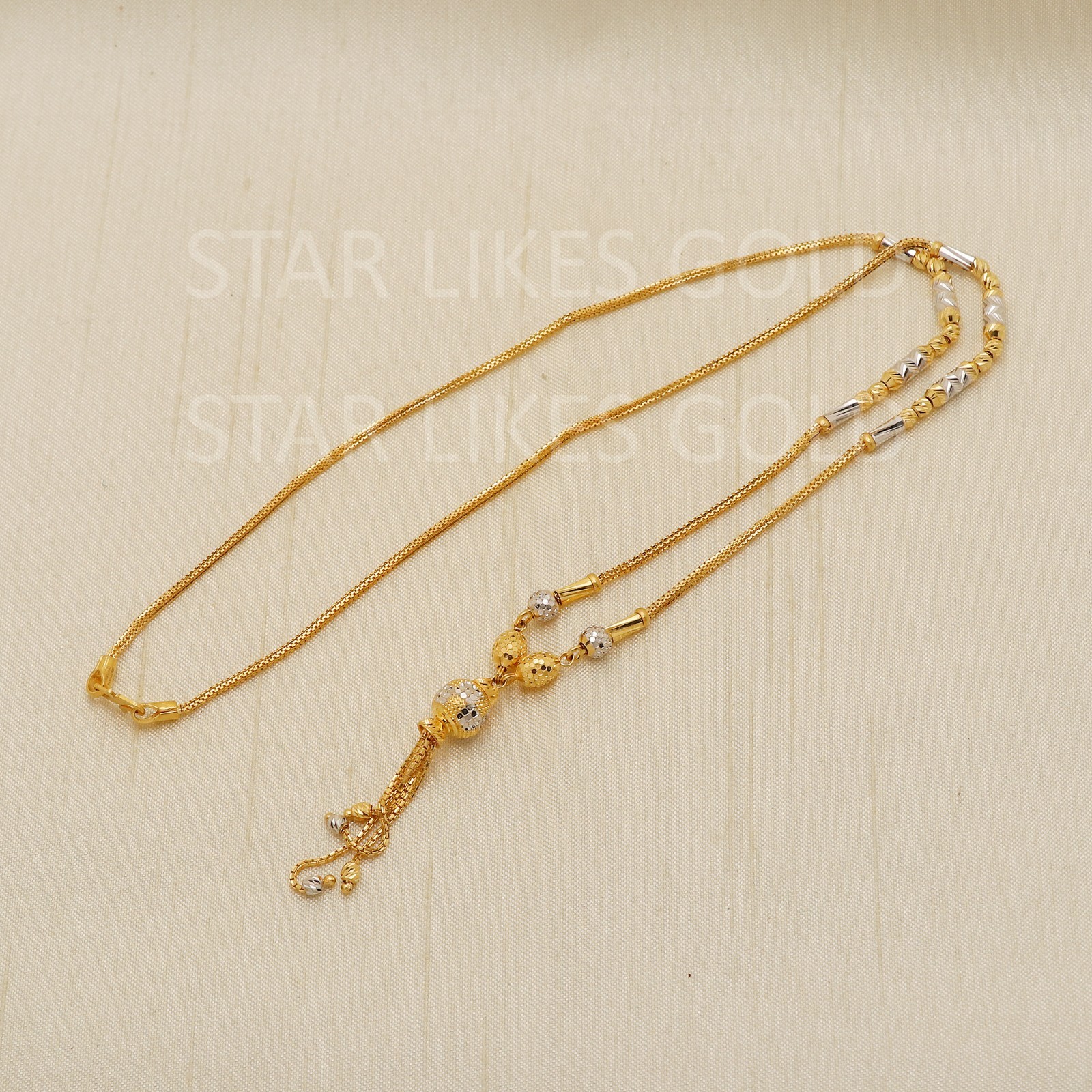 22K Yellow Gold Two Tone Mangalsutra Necklace 17″ 9.91g Mesh Tassel Pendant 916