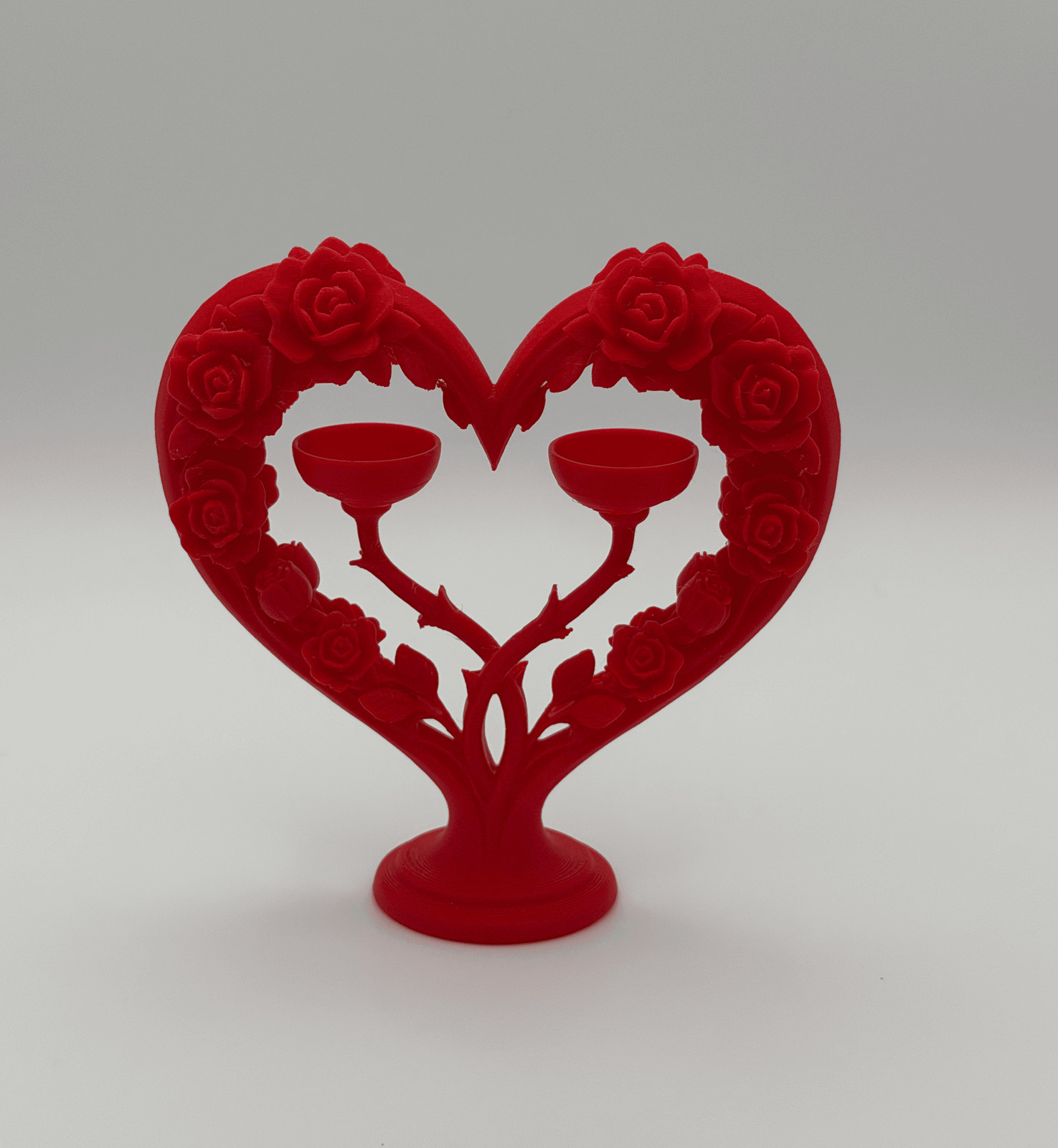 Unbranded PLA Heart Rose Ring Holder Stand Red 5in 2 Ring Jewelry Display