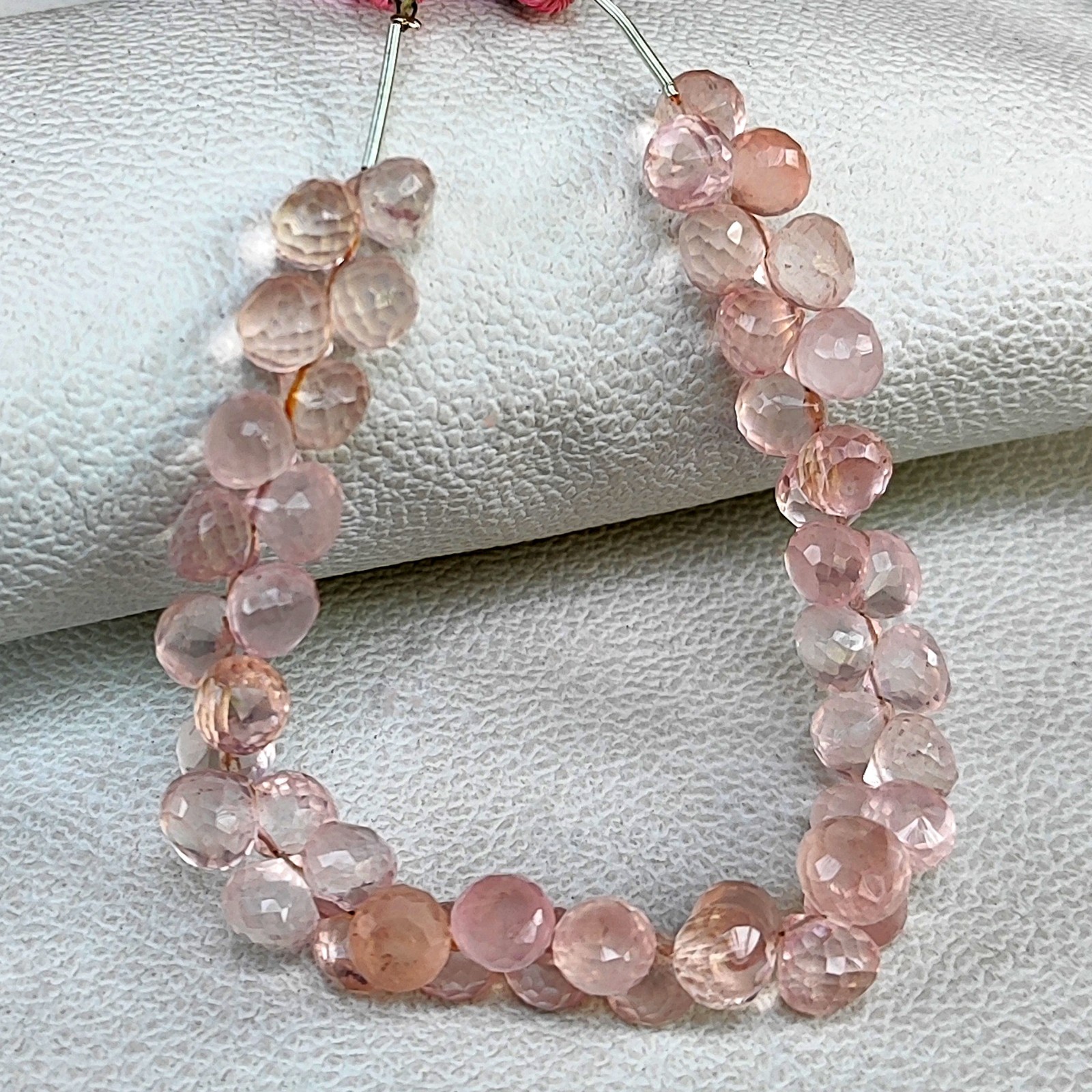 Natural Rose Quartz 7mm Faceted Onion Shape Beads 7″ Strand India Gemstones