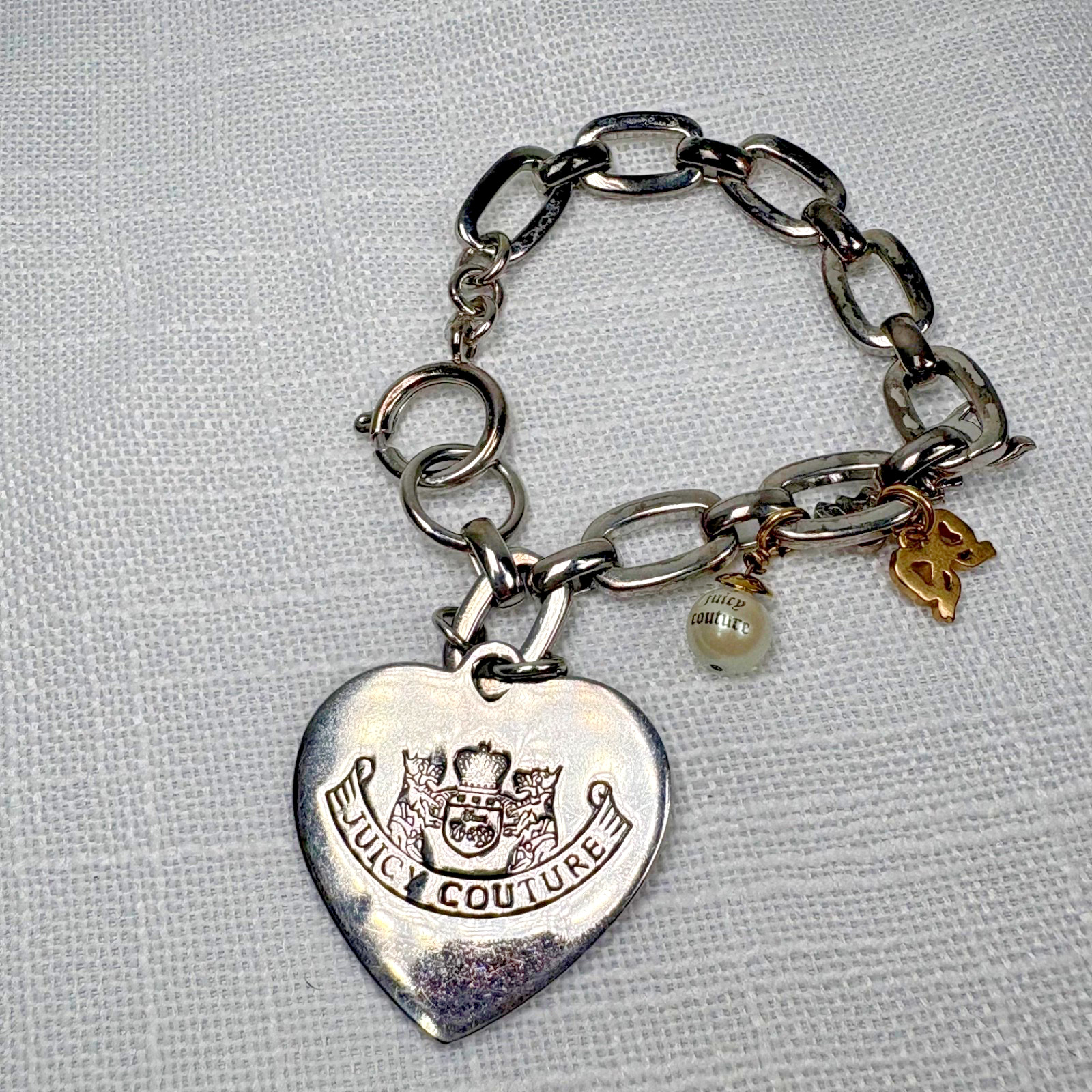 Y2K Juicy Couture Heart Charm Bracelet Silver And Gold Tone Charms Let Them Cat