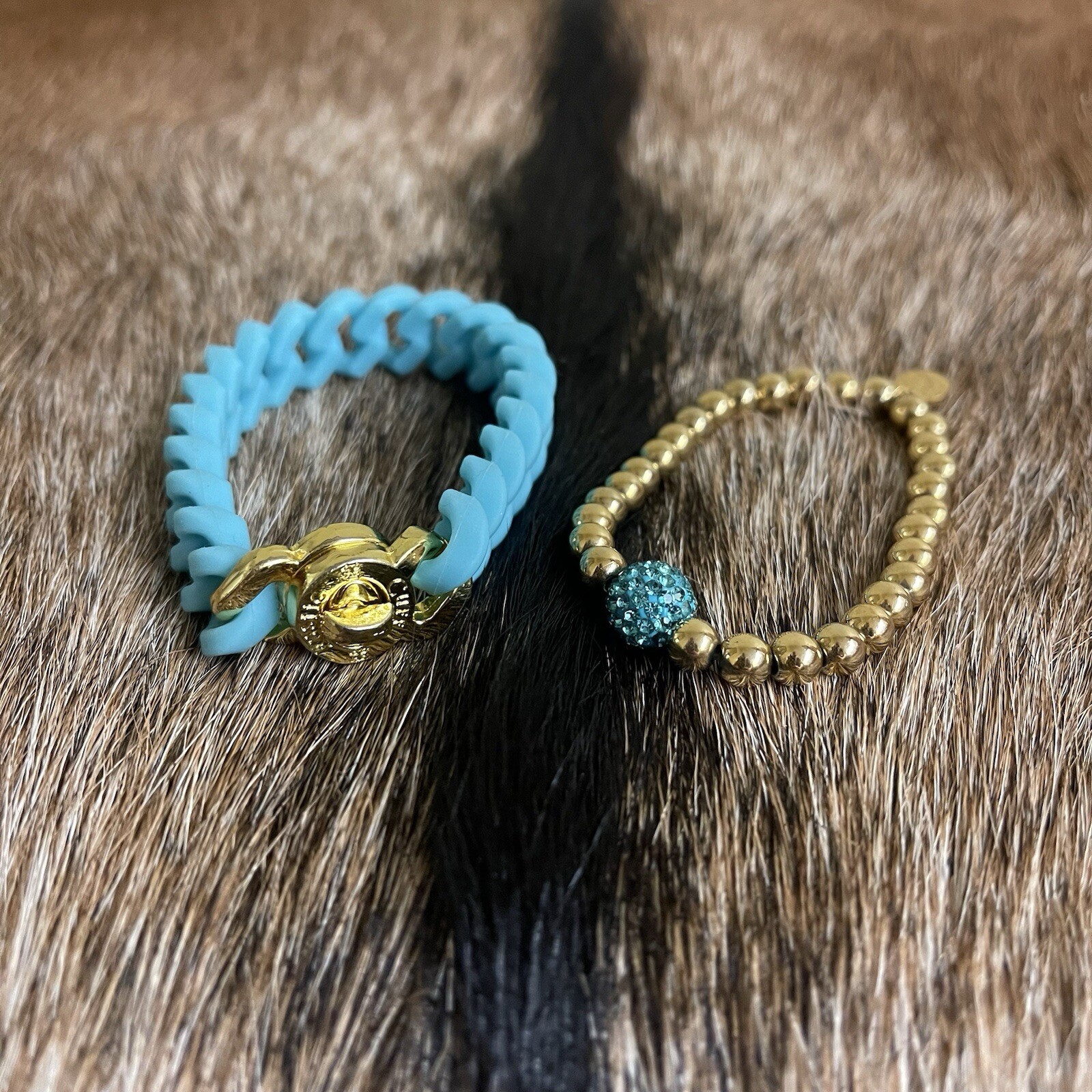 Rustic Cuff Turquoise w/ Gold Logo Madison Silicone Chain And Ireland Bracelet