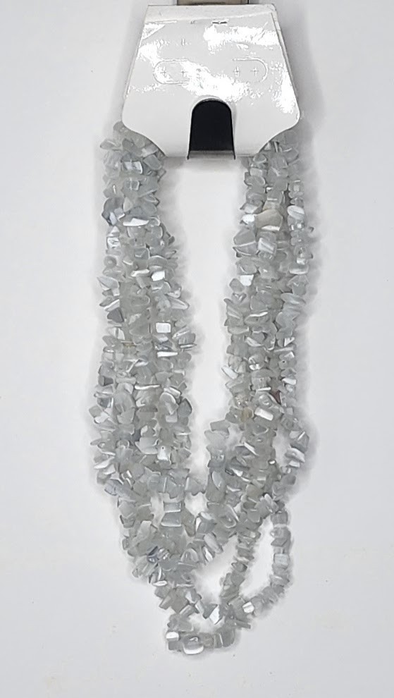 Set of 3 Semi-Transparent White Gemstone Chip Necklaces – 31″ Continuous Strands