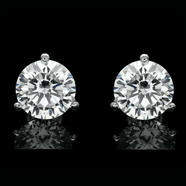 2Ct Real Moissanite Solitaire Round Cut Stud Earrings 14K White Gold Plated