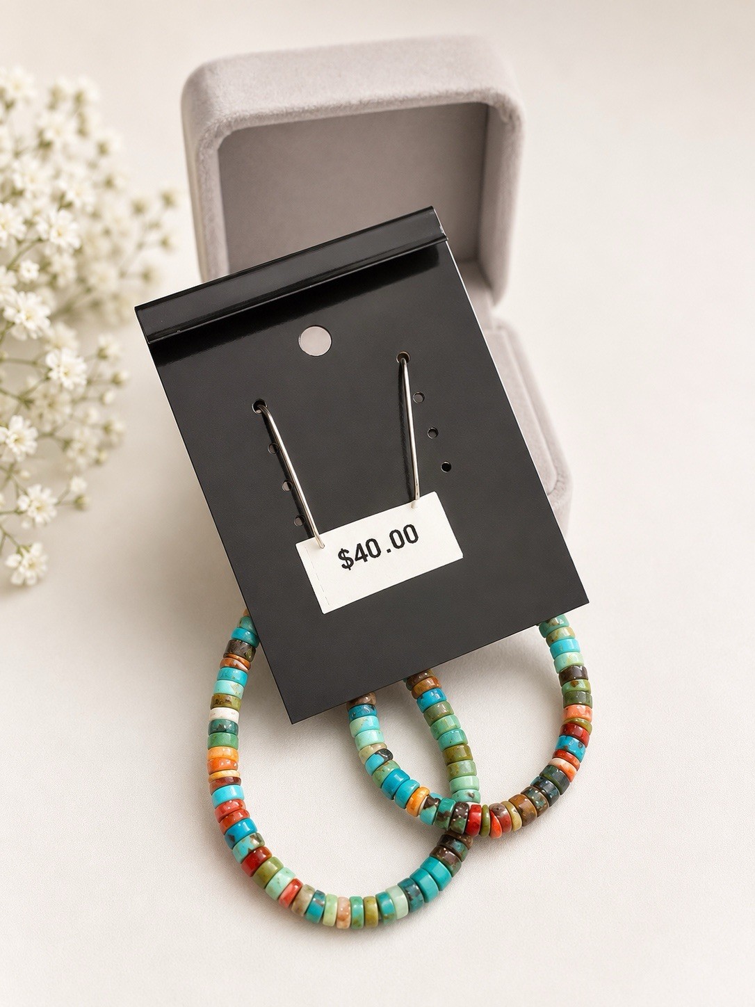 s925 Sterling Silver Multicolor Turquoise Beaded Teardrop Dangle Hook Earrings