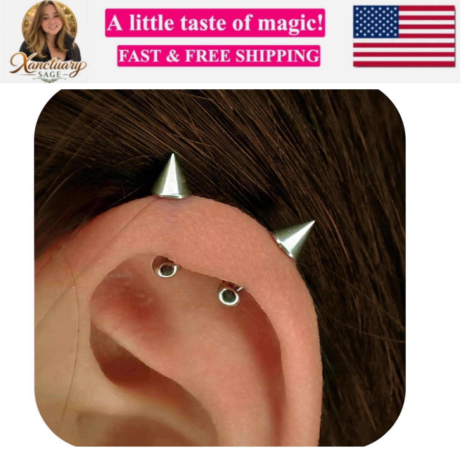 16G 14G 2PCs Silver Spike and Ball Cartilage Earring, Silver Spike Helix Pier…
