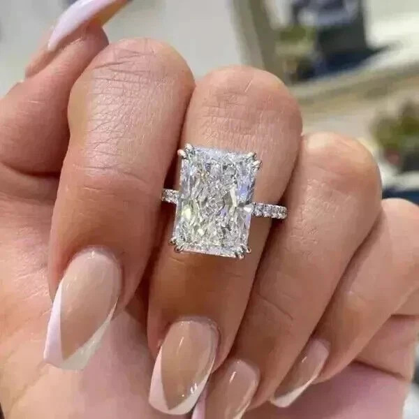RARE 7.05 Ct Certified Radiant Cut White Diamond Solitaire Ring In 925 Silver