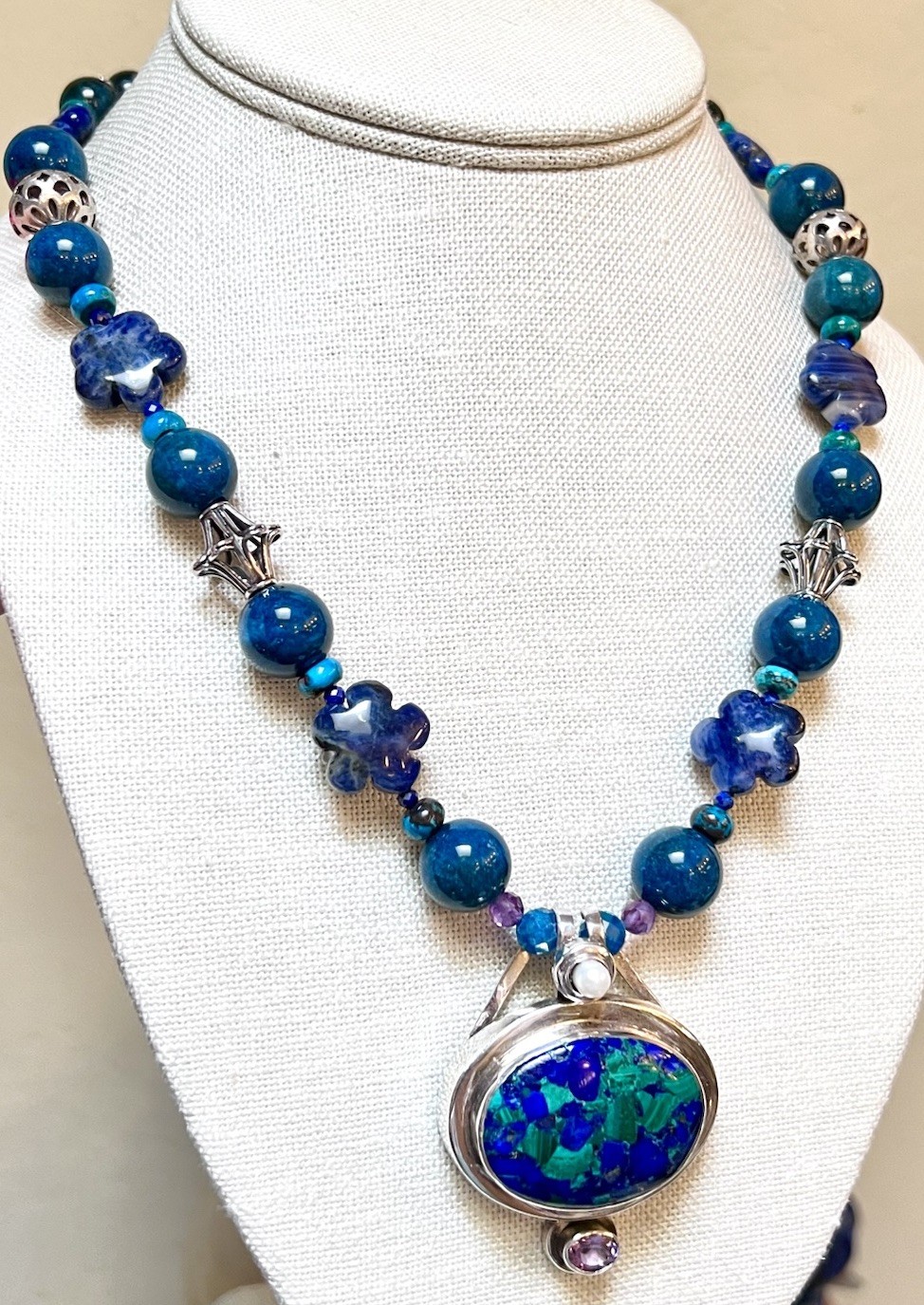 GORGEOUS Artisan Sterling Silver Azurite, Chrysocolla, Lapis, Etc. Necklace