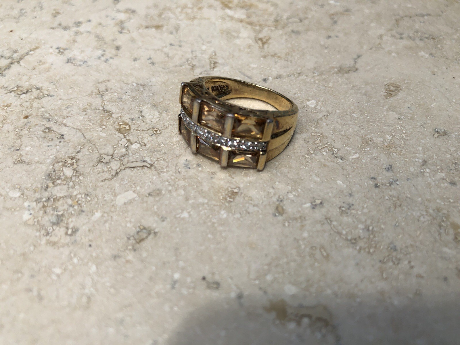 ✨🍂💛VINTAGE Stamped 925 STERLING SILVER 12K GOLD VERMEIL CZ Pavé Baguette Ring✨