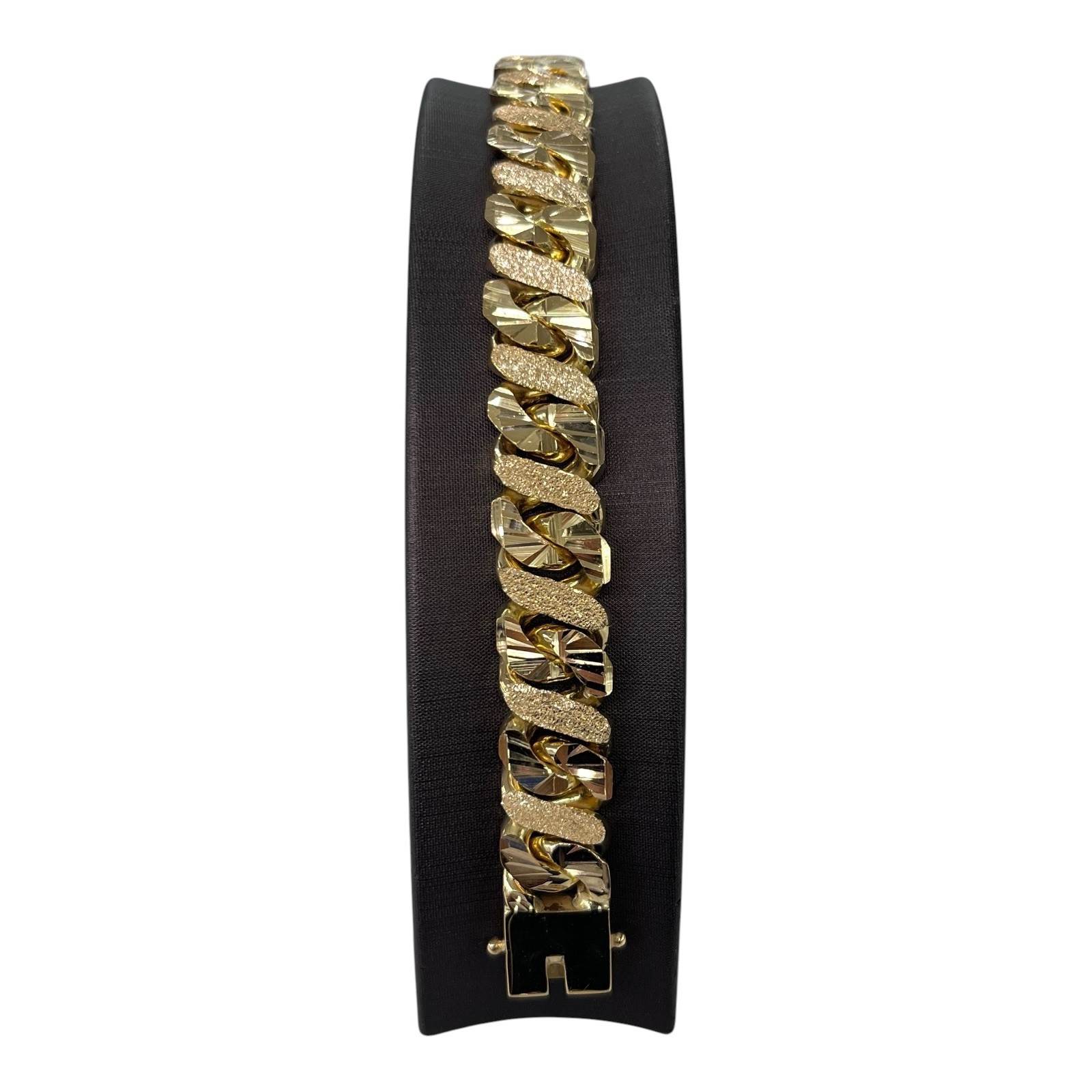 9ct 9K Yellow Gold Diamond Cut Sandblast Men’s Bracelet 77.49 Grams 21.5cm. New