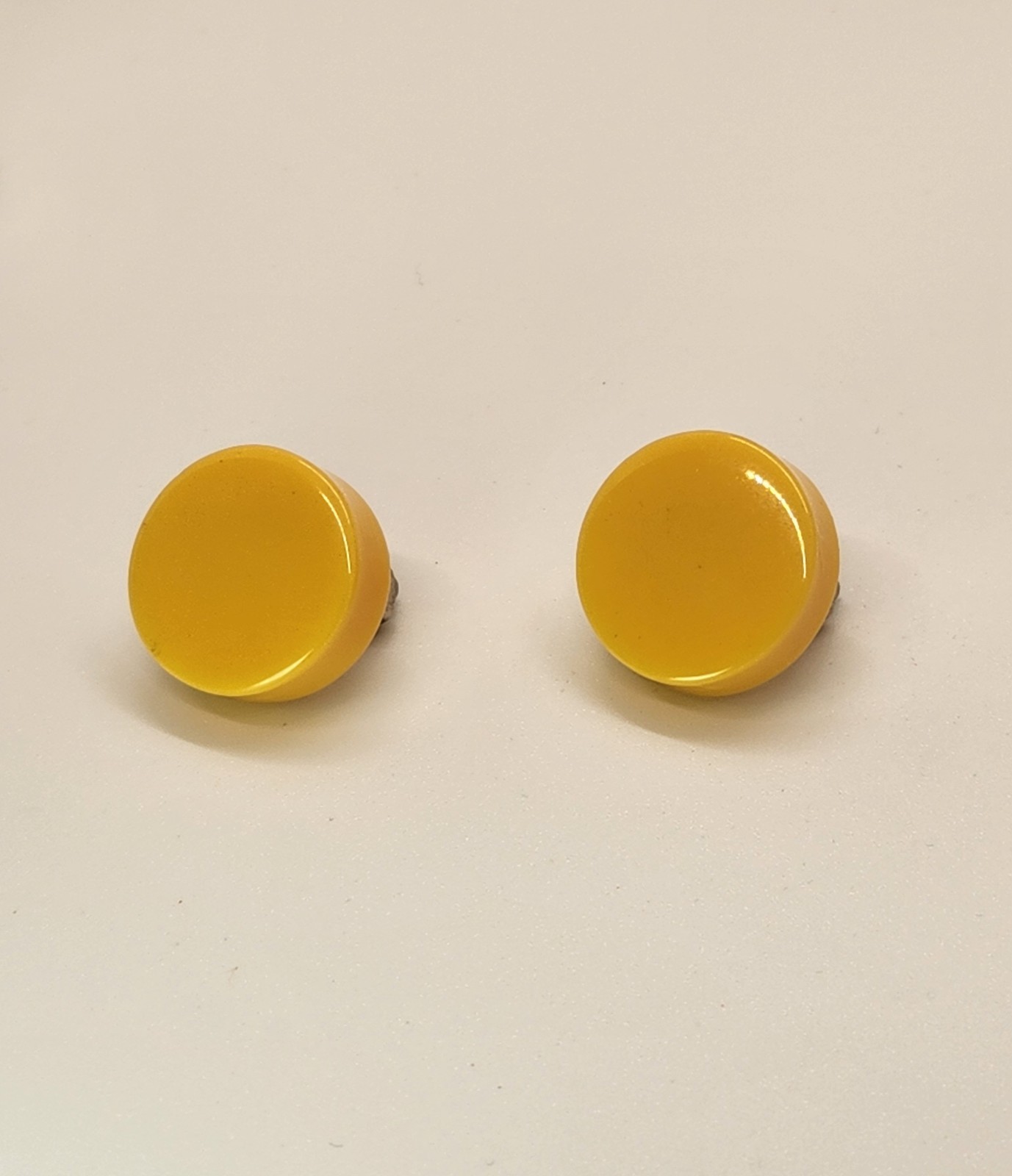 Vintage Bakelite Button Clip On Earrings In Mustard Yellow Color