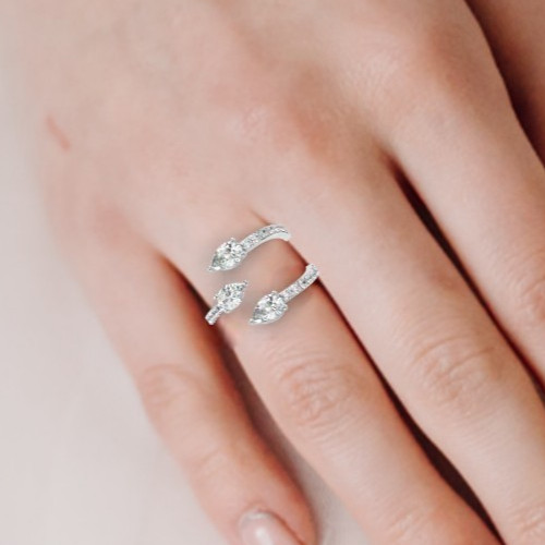 3 Stone Pear Moissanite Engagement Ring 925 Sterling Silver CZ Bridal