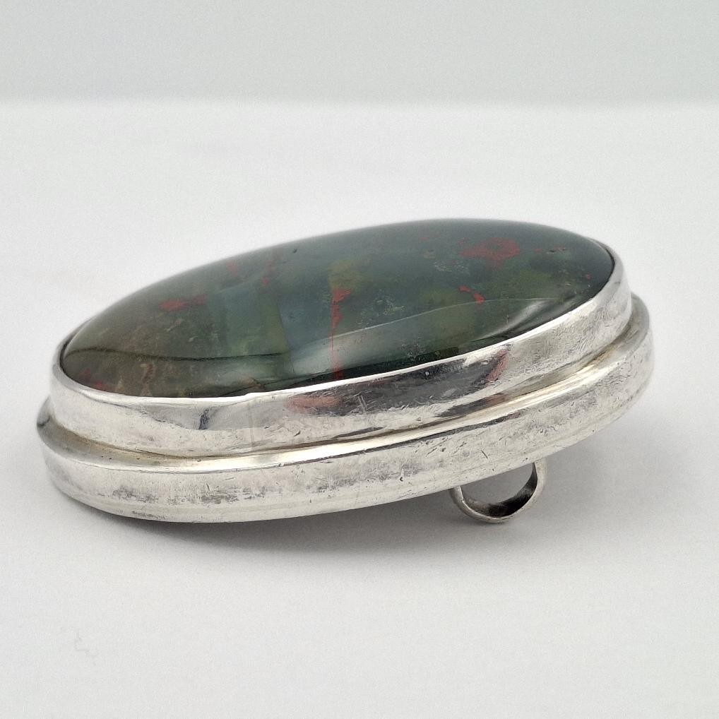 Vintage 925 Sterling Silver Large Oval Bloodstone Double Bail Slide Pendant