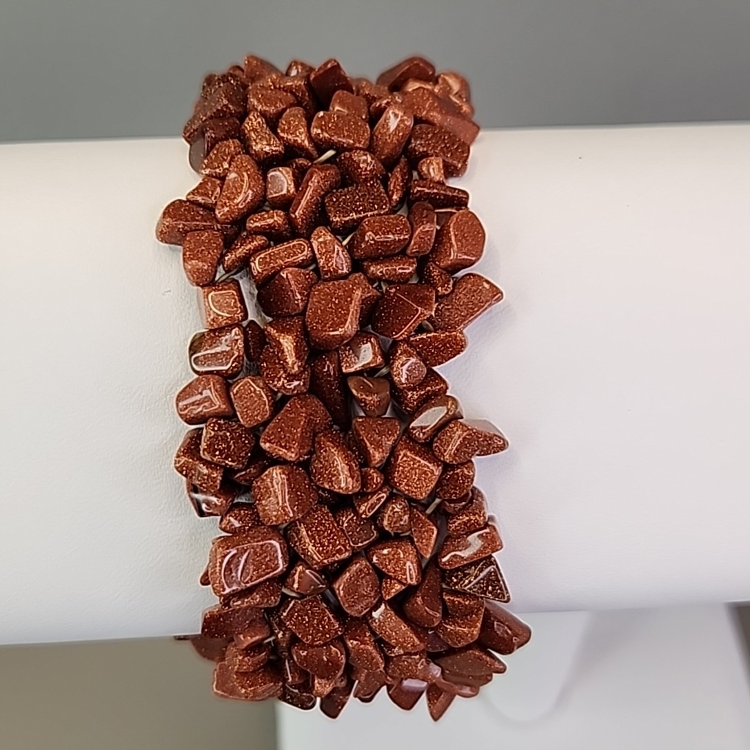 Vintage Goldstone Bracelet Chip Beaded Stretch 3cm Wide