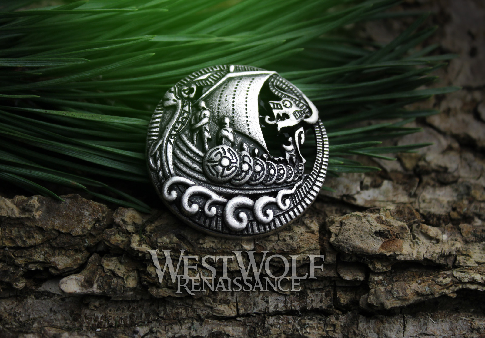 Viking Raiders Brooch – Norse Pin — Drakkar/Longboat/Ship/Shields/Dragon/Steel