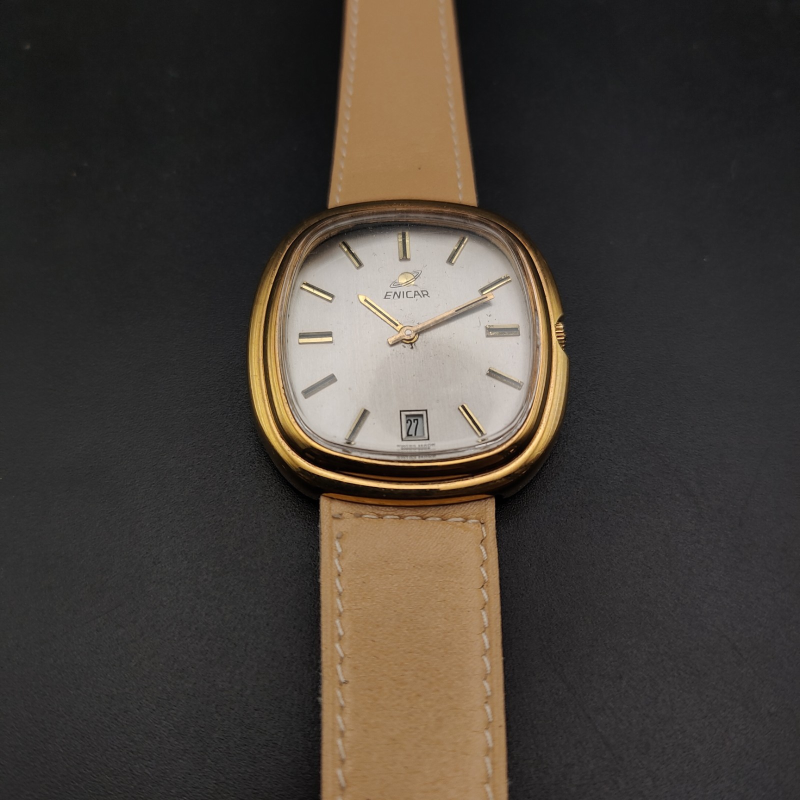 Enicar Tv Case Jumbo 36x38mm Vintage Watch Cal.Peseux Series 7000