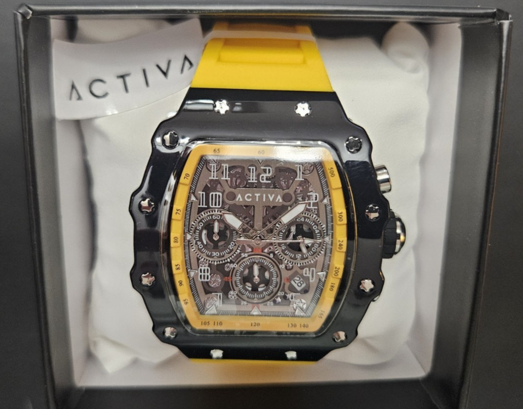 Activa Fury X Invicta Mens Quartz MG53 Skeleton Dial Yellow 44mm ACW2305-021 NIB