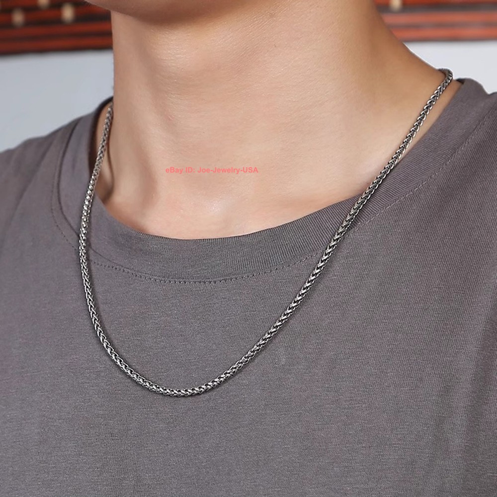 Real 925 Sterling Silver 3mm Wheat Link Chain Men’s Necklace 19.7-29.5inch