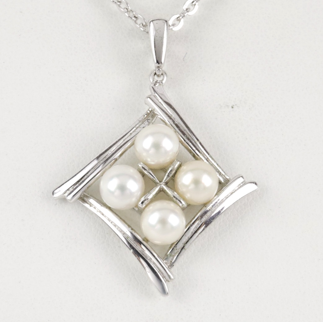 Mikimoto Akoya Pearl Pendant Charm 6mm x 4 Pearls Sterling Silver (No Chain)