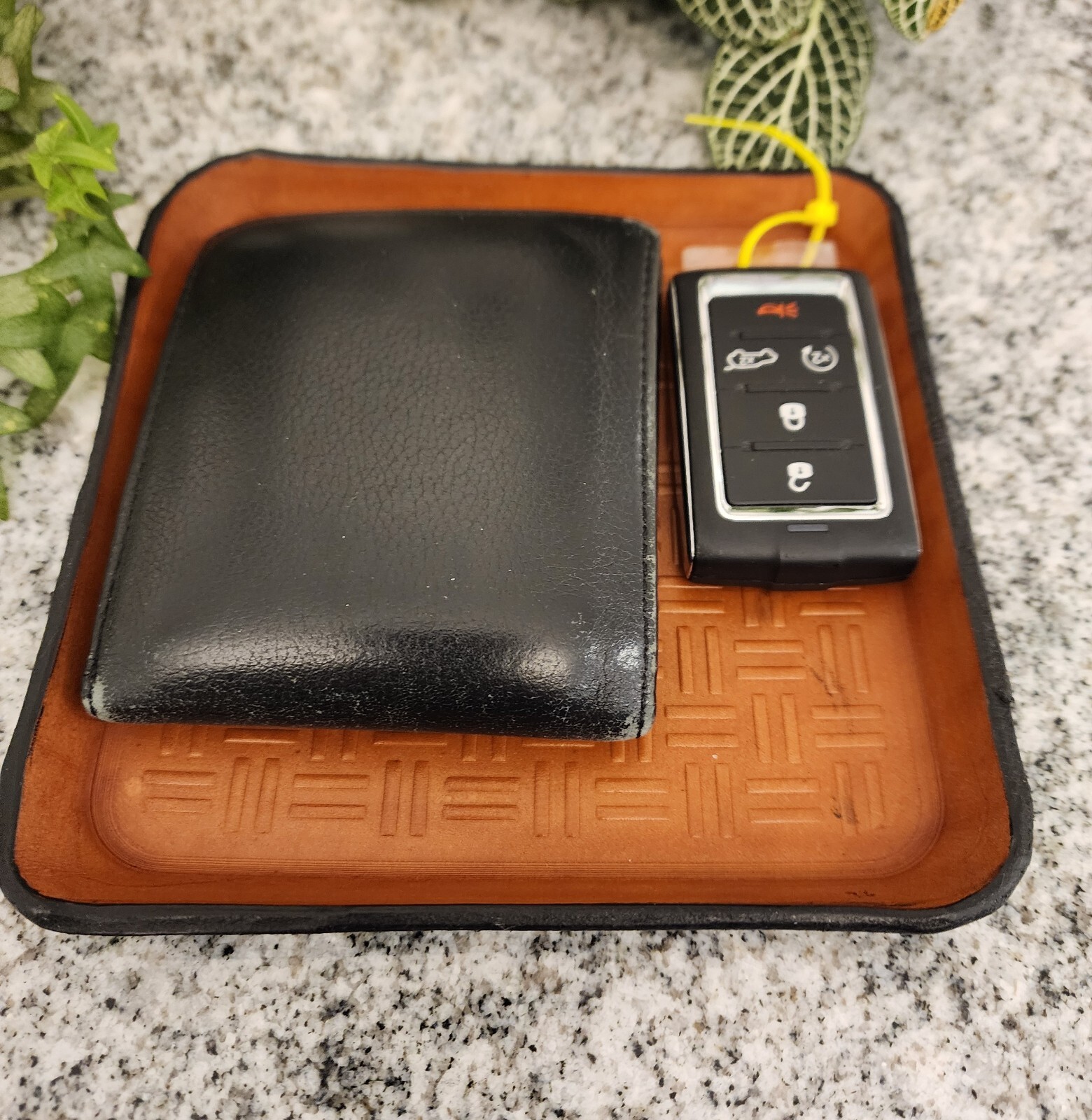 leather valet tray, embossed 8 oz tan leather catchall tray, organizer tray.