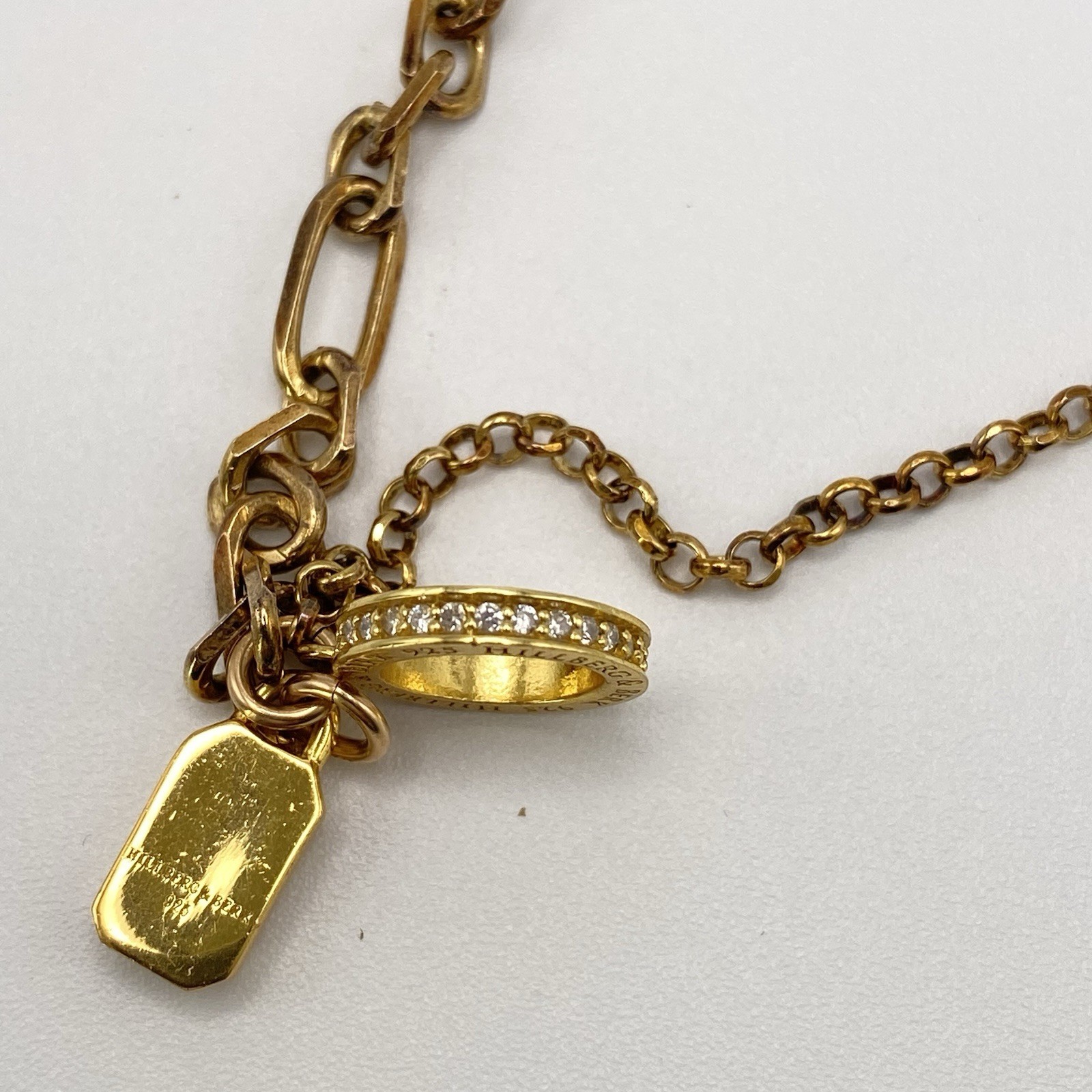Hillberg & Berk Gemstone Bracelet 925 Gold Paper Clip Lock Charm Cubic Zirconia