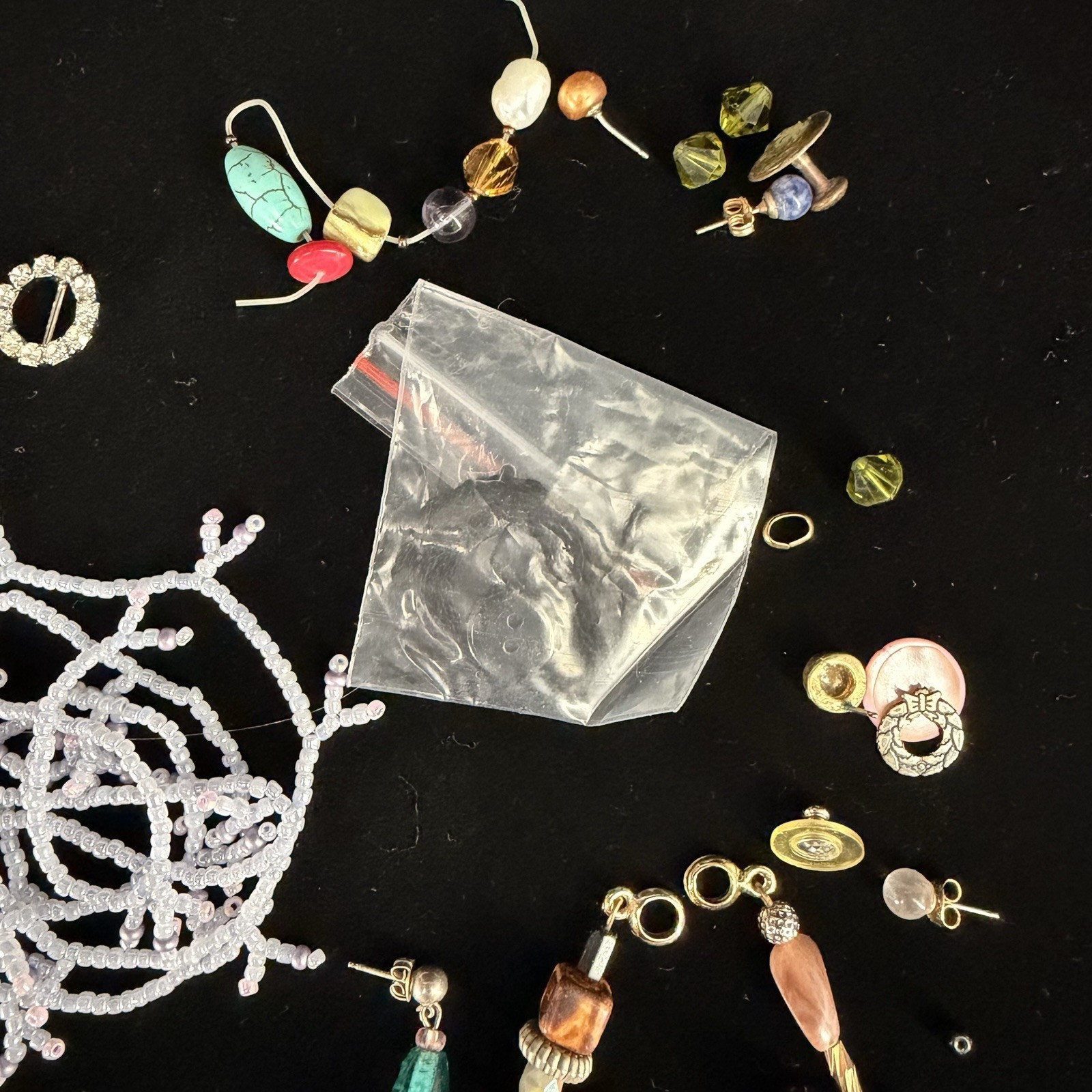 Vintage Jewelry Repair Craft Lot Beads Buttons Findings Earrings 114g