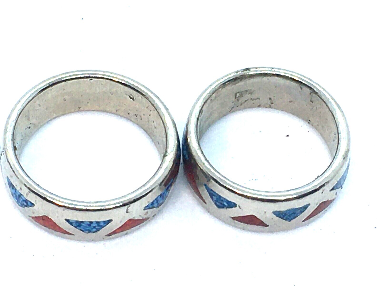 Mexico Native American Style Coral Turquoise Inlay Band Ring Size 6 7 8 8.5