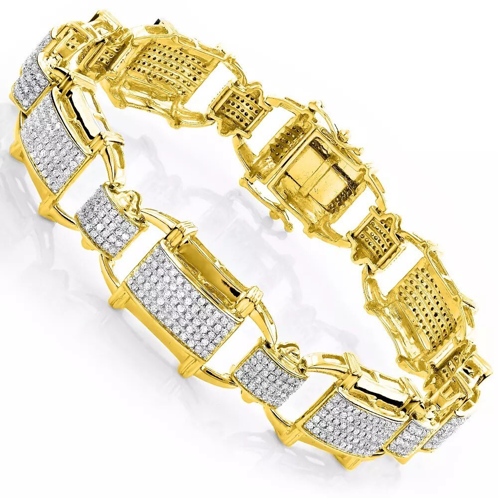 3.29 Ctw D/FL Brilliant Moissanite 14K Yellow Gold Over Men’s Bracelet 8.5″