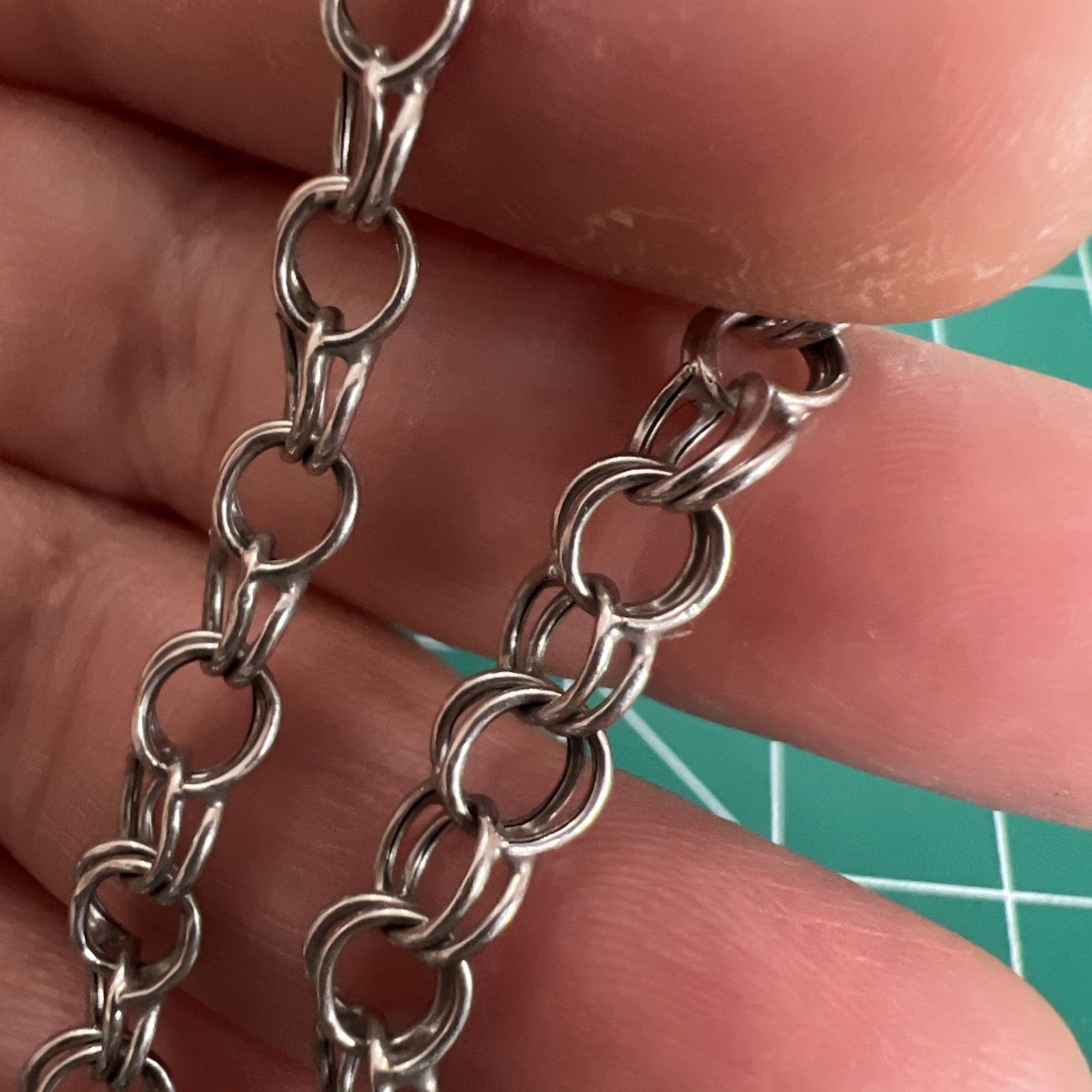 Vintage RCI 14k White Gold Double Circle Link Charm Bracelet 7.3” 5.7mm Turkey