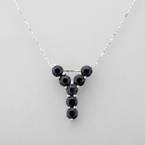 Initial Y letter Necklace W/2.52ctw Genuine Sapphire in 925 Sterling Silver 16″
