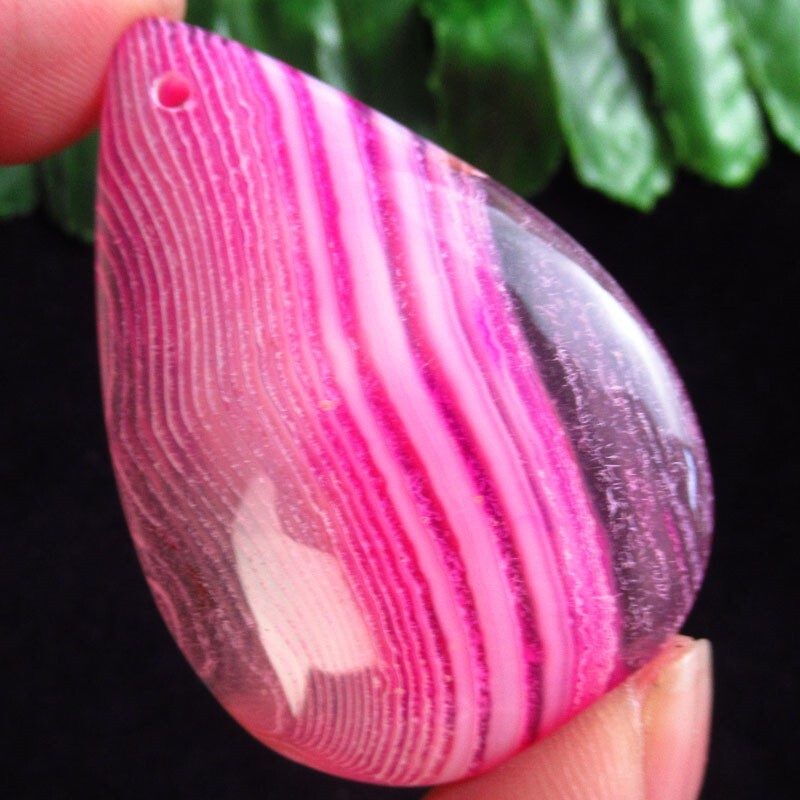 48x32x7mm Peachblow Stripes Onyx Agate Teardrop Pendant Bead D37292