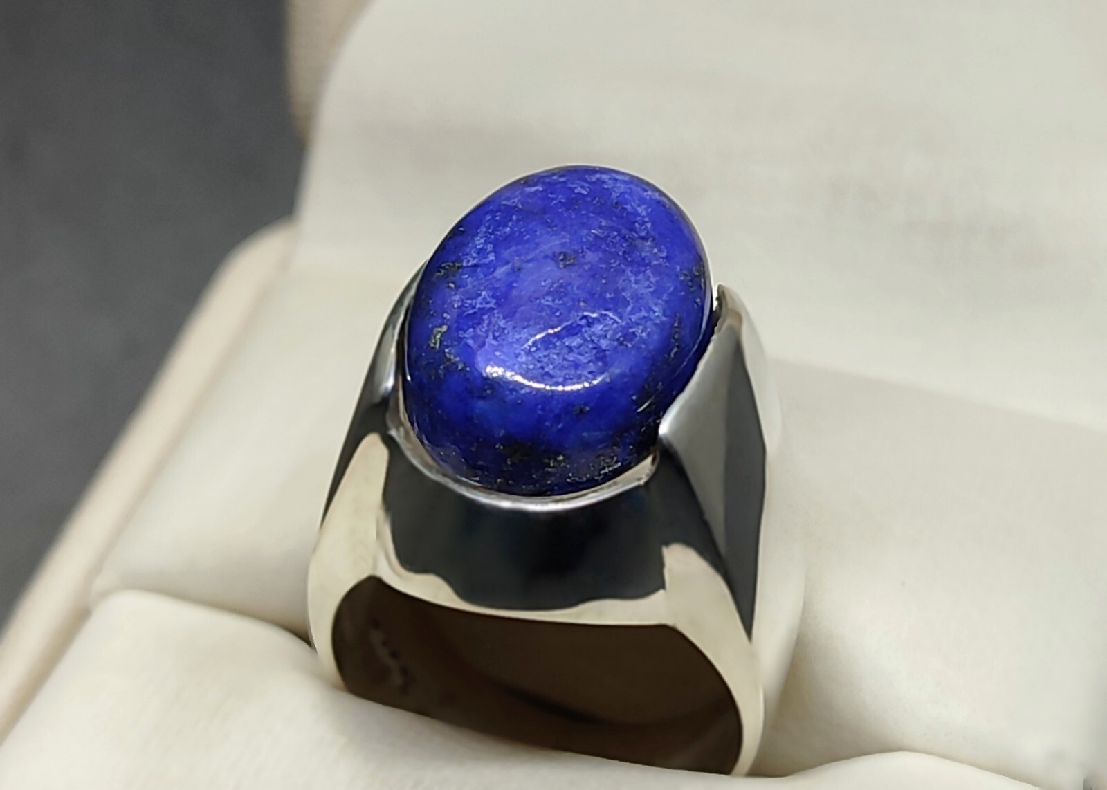 Natural 12 Carat Blue Lapis Lazuli Sterling Silver 925 Handmade Mens Plain Ring
