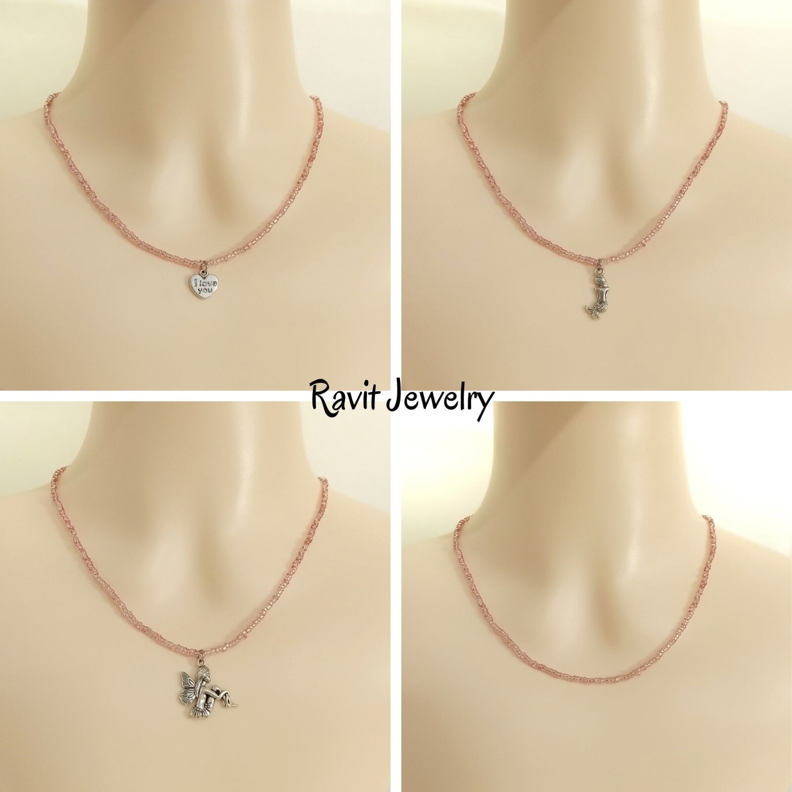 Dainty Small 2mm Glass Seed Beads Beaded Necklace With Pendant To Choose Jewlery