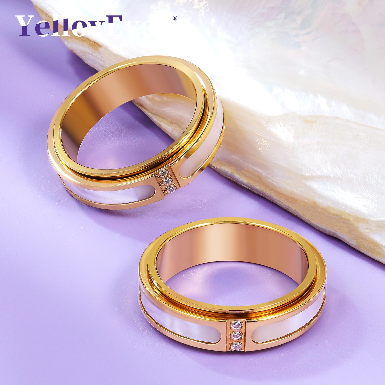 Fidget Spinner Ring for Women:18K Gold Plated Stainless Steel with Mother of …
