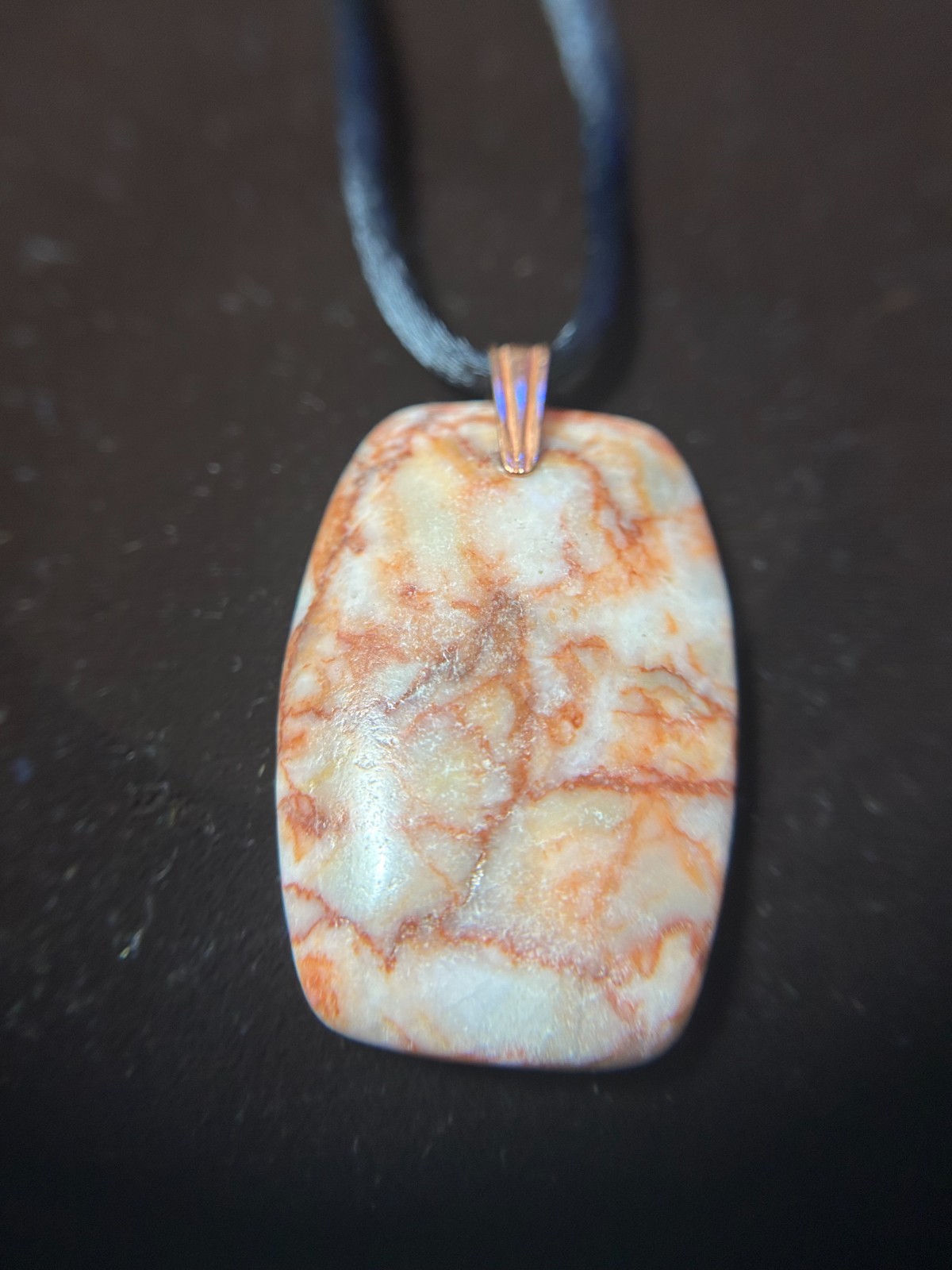 REDLINE MARBLE UNIQUE DROP PENDANT WITH COPPER COLORED BAIL – UNISEX JEWELRY