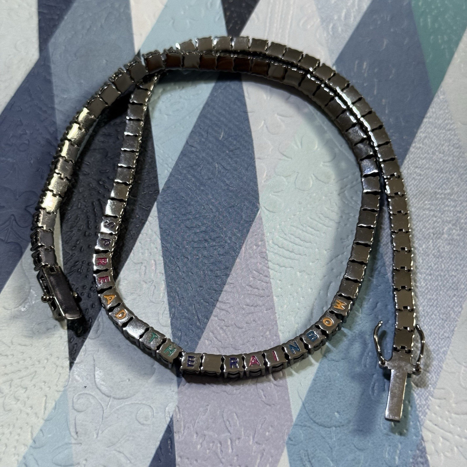 KURT GEIGER LONDON TENNIS COLLAR NECKLACE Blues RAINBOW CRYSTAL RHINESTONES
