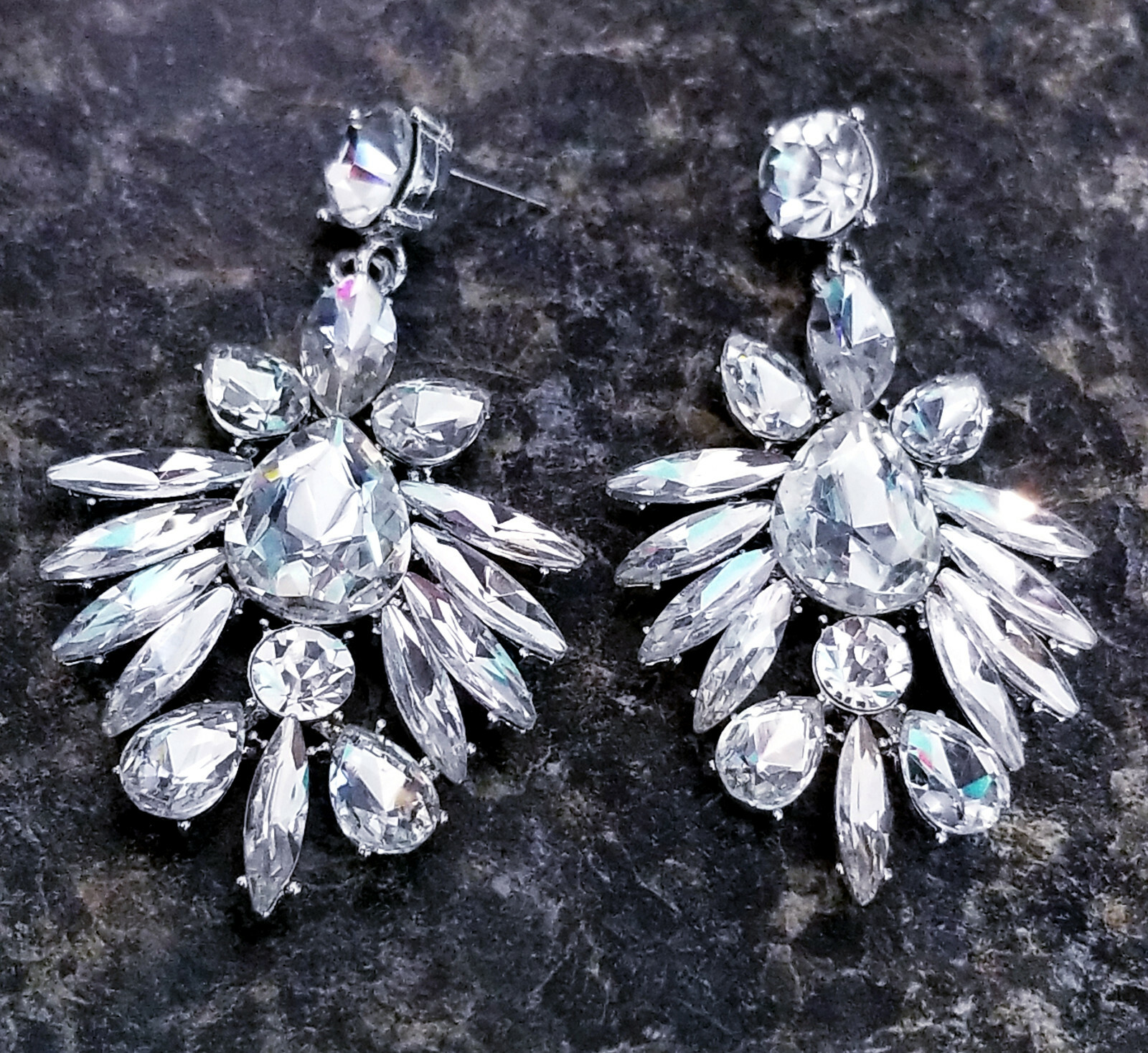 Clear Chandelier Drop Earrings Rhinestone Crystal 2.8 in