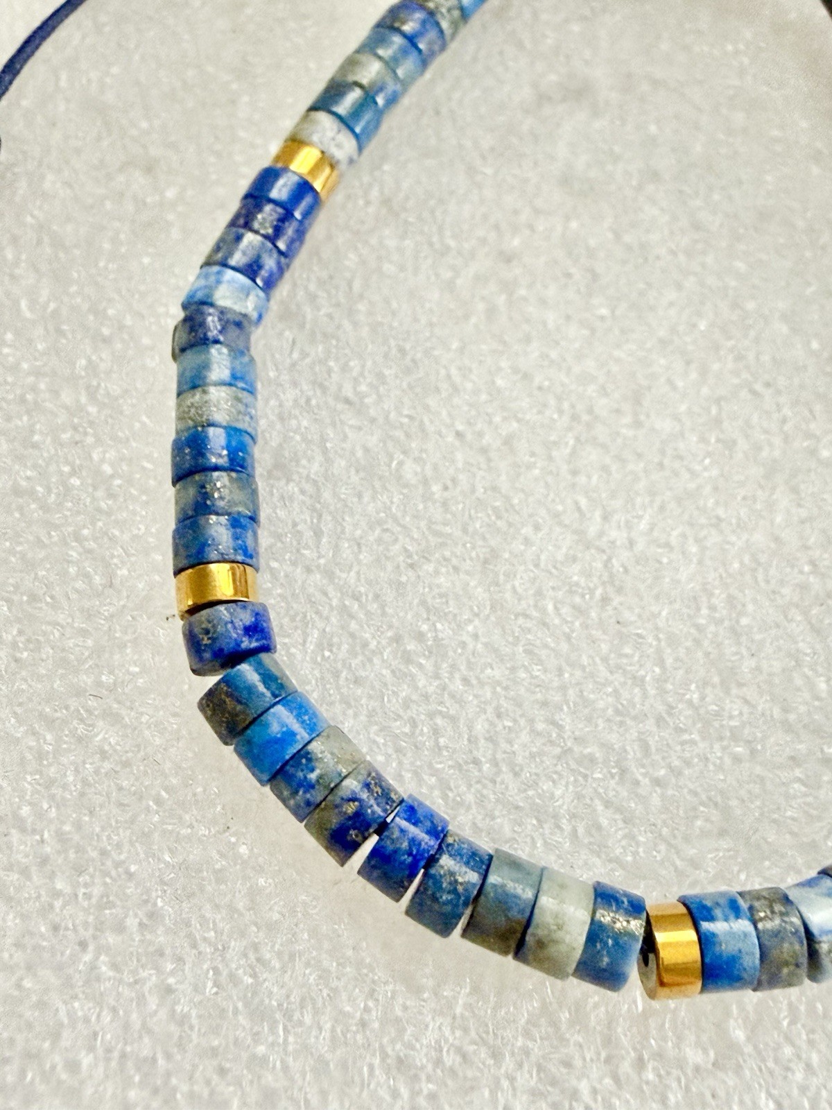 Lapis Lazuli & Brass HEISHI Bead Drawstring Adjustable Bracelet