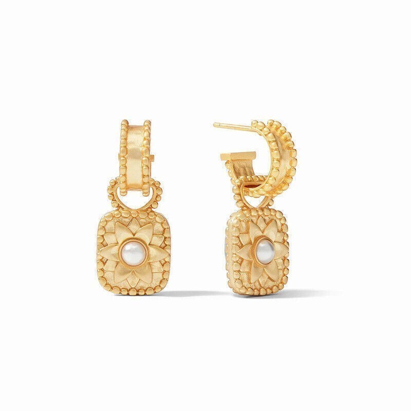 Julie Vos Elegance Gold Marbella Square Shell Freshwater Pearls Earings