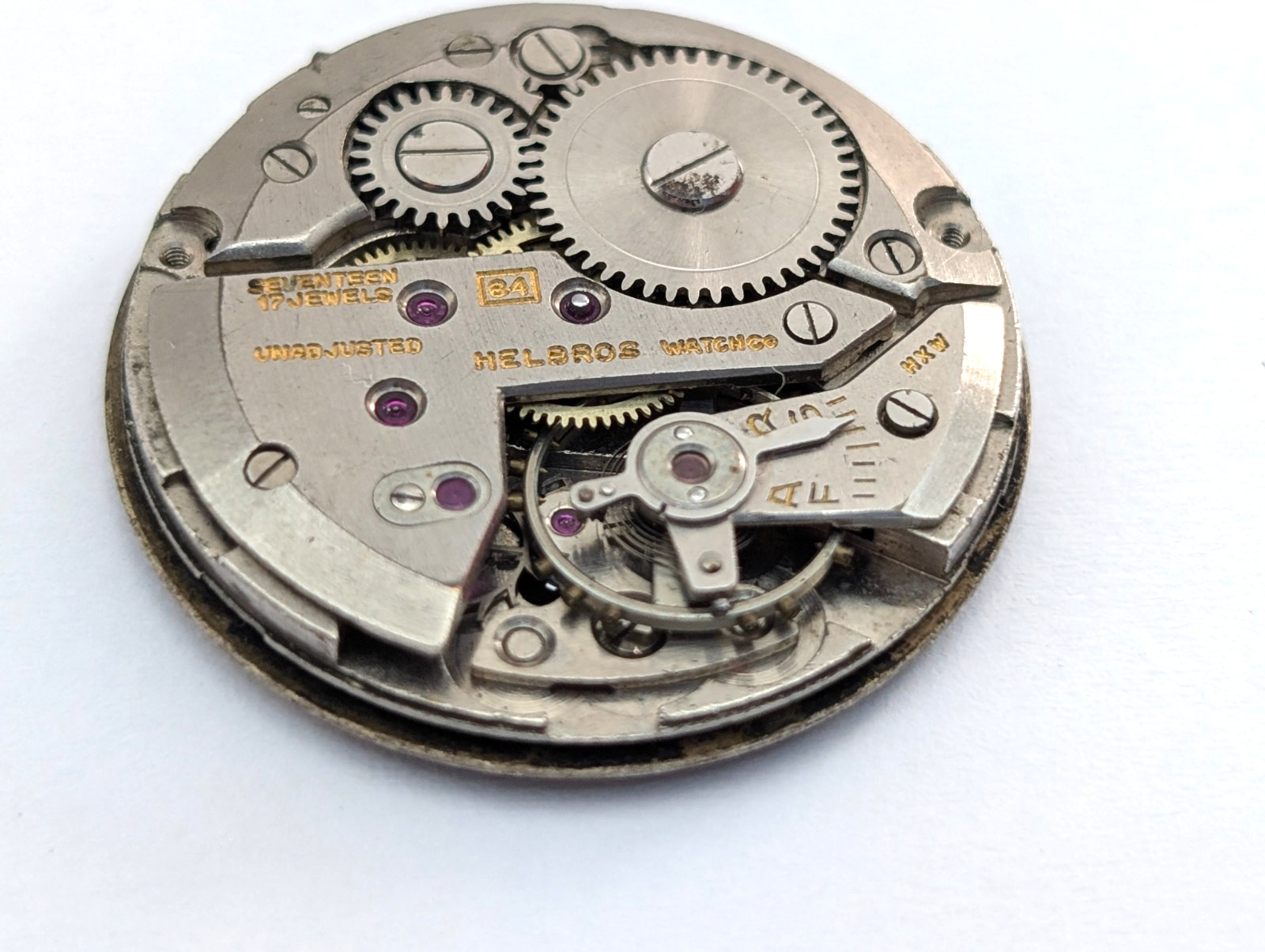 HELBROS Riveria 84 17j Mechanical Watch Movement Vintage Men’s 27mm PARTS REPAIR