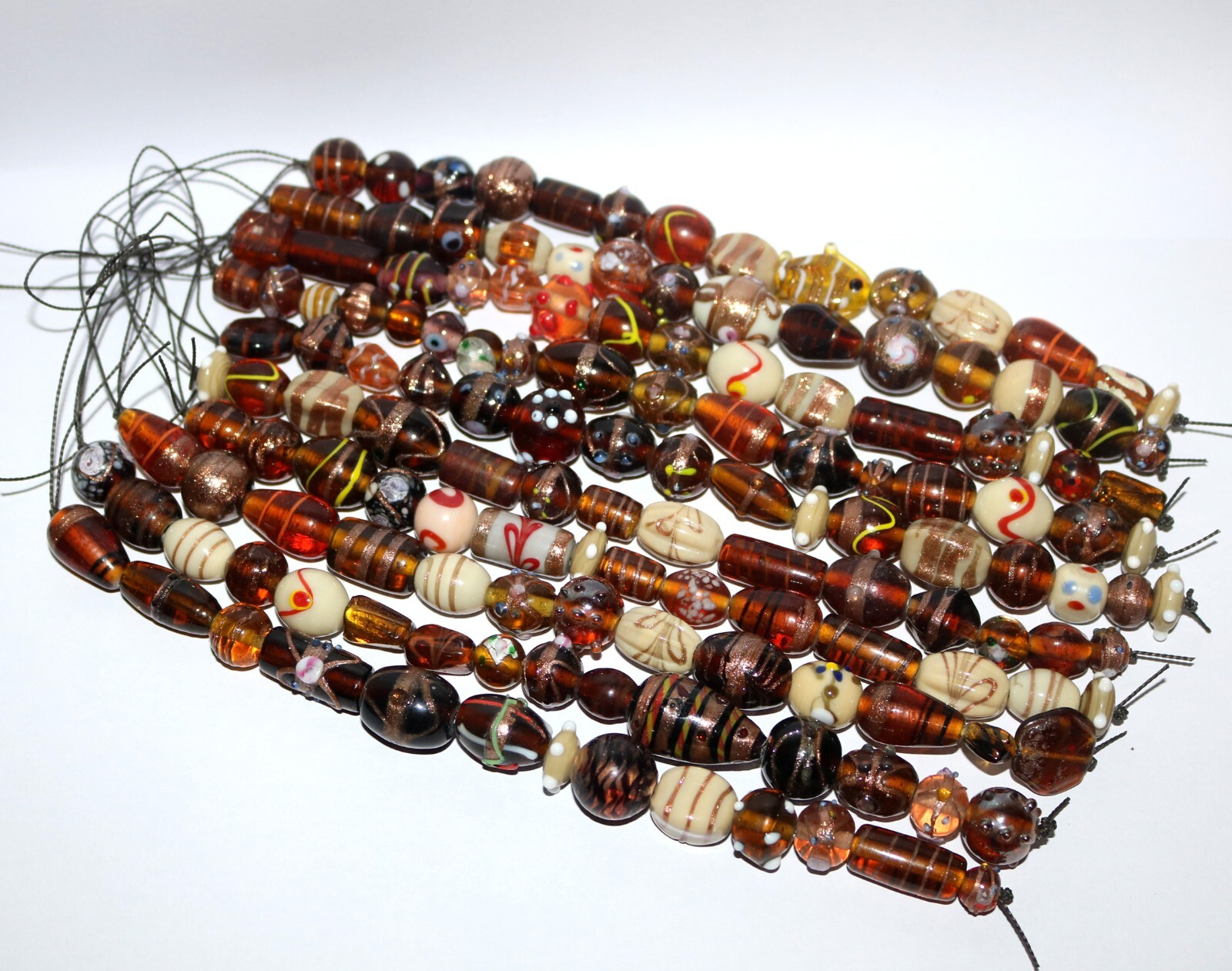 30 strands lot Lamp work Beads, 5 each in 6 color combination, Handmade Glass