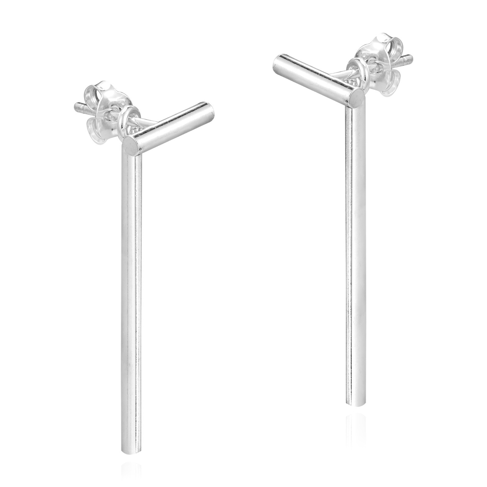 Convertible 2 in 1 Bar Sticks Front Back Sterling Silver Post Dangle Earrings