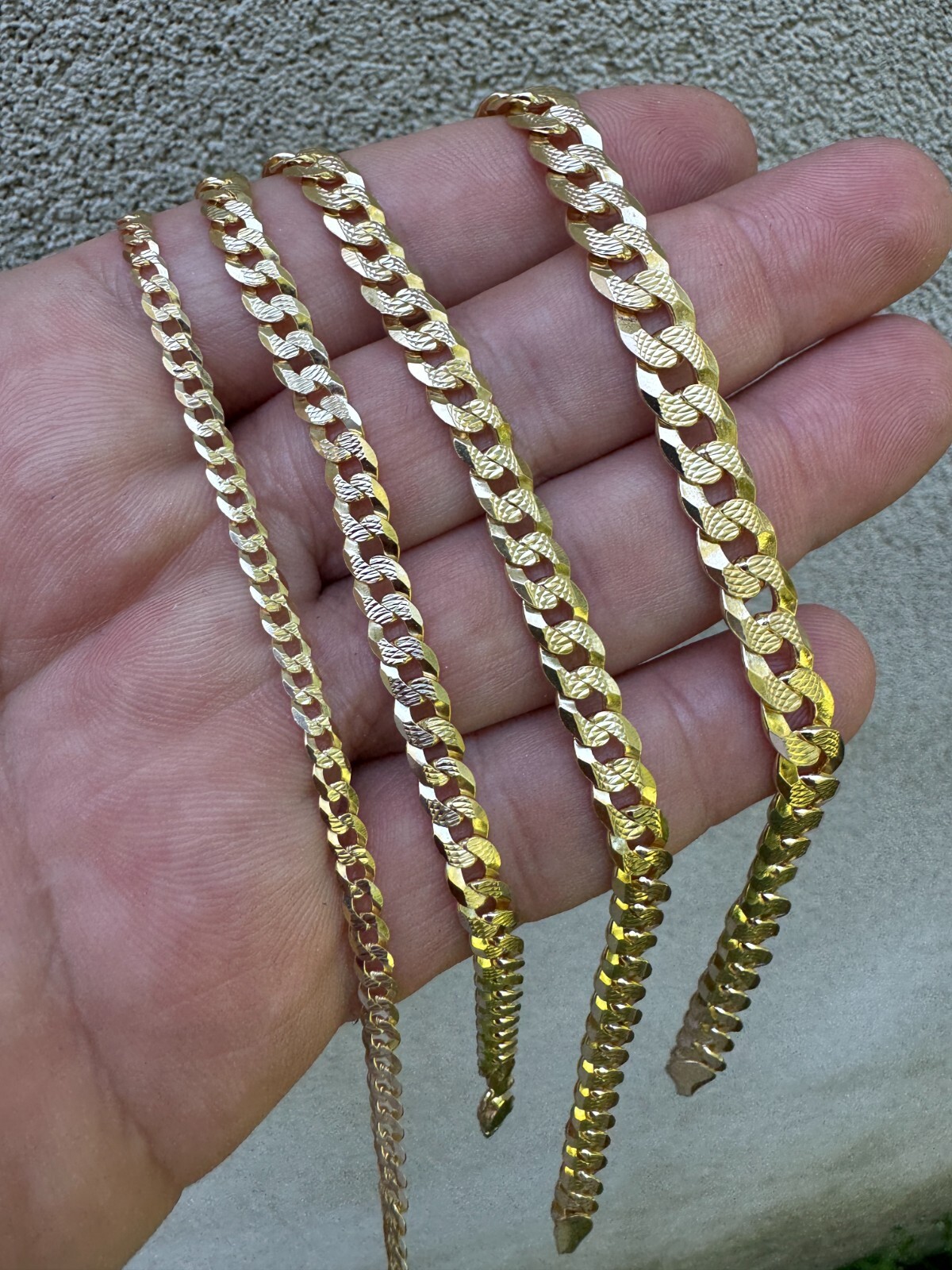 Real 14k Gold Plated Solid 925 Silver Diamond Cut Flat Cuban Bracelet 4-8mm